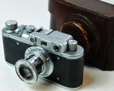 Zorki I chrome Leica Copy camera + Fed 50mm f3.5 coated chrome collapsible lens, L39 mount