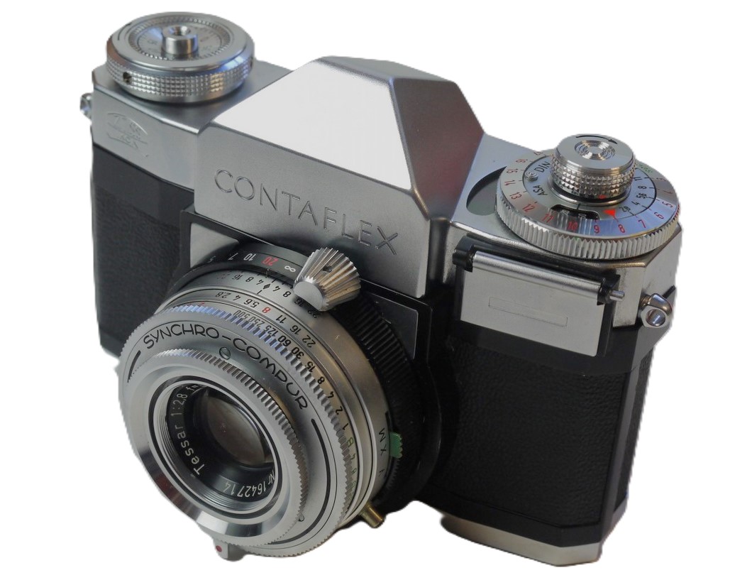 mwclassiccameras-20251114-88 Zeiss Ikon Contaflex IV 35mm Selenum metered SLR with Carl Zeiss 50mm f2.8 Tessar Interchangeable lens, 3 x Zeiss Coloured Filters, Close-Up lens in makers Box, Zeiss metal lens hood (1110), Original Instructions & matching numbered Guarantee Certificaste & String Tag + Original Box