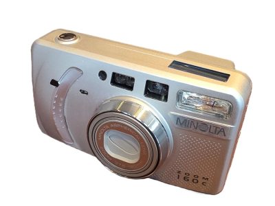 Minolta Zoom 160c 35mm Compact AF Point-&-Shoot camera, silver coloured, with 37.5-160mm Aspherical lens + Instructions & case