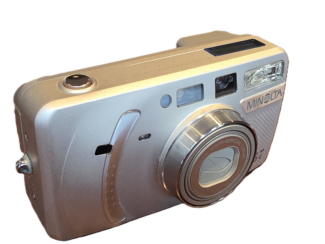 mwc20260109-16 Minolta Zoom 160c 35mm Compact AF Point-&-Shoot camera, silver coloured, with 37.5-160mm Aspherical lens + Instructions & case
