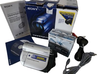 Sony Handycam DCR-DVD-110 Hybrid Movie Camera (using memory Stick & Mini DVD) with CARL ZEISS 1.9-76mm f1.8 Vario-Tessar 40X Optical Zoom, NP-FH40 Battery, leads, Insructions, Box of Three TDK DVD-RW Unused sealed, Discs & Original Box