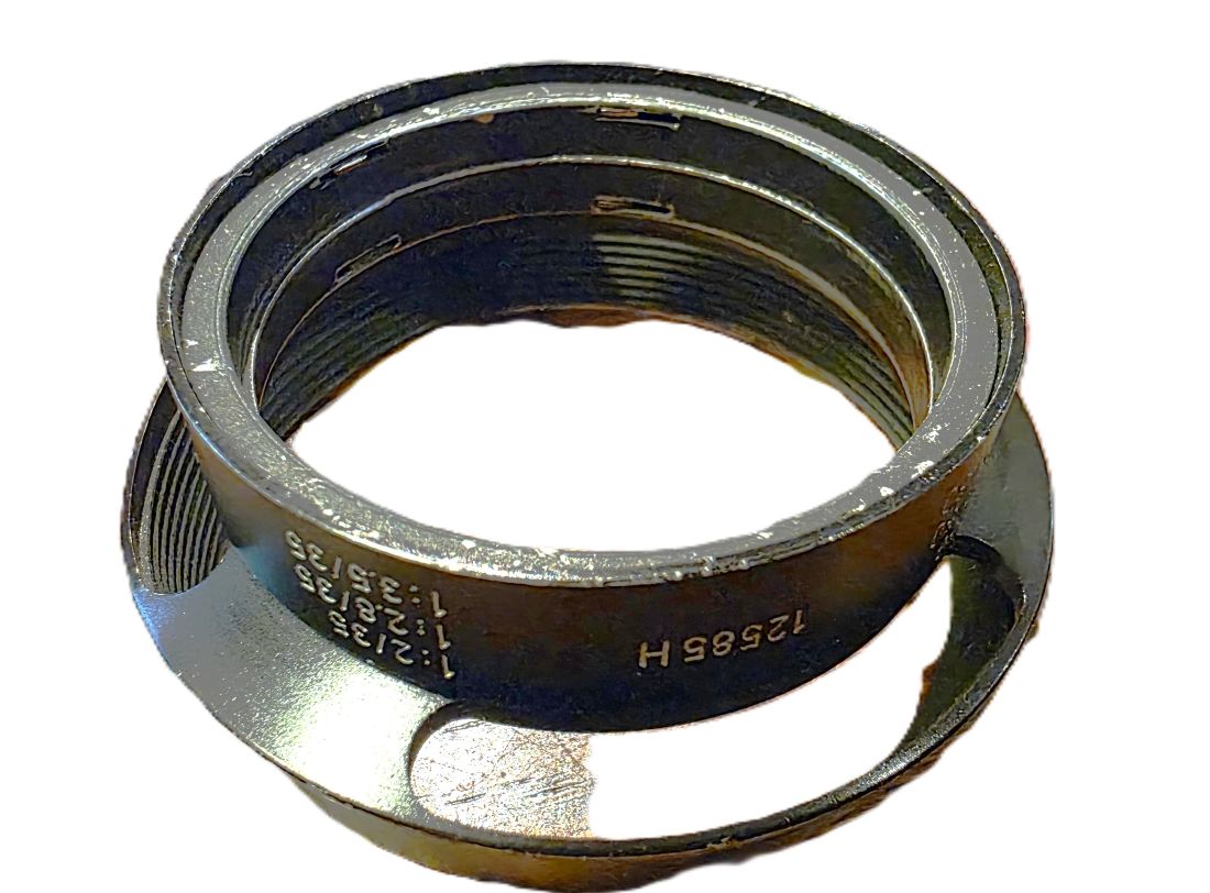 mwc20260130-38 Leitz metal lens hood for 35 & 50mm M Rangefinder lenses, with vents (12585H). Clip-on ears are missing