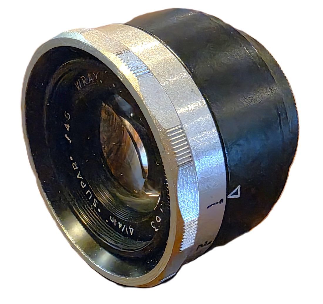 mwc20260130-42 Wray London 4.25 inch f4.5 Supar enlarging lens, L39 screw mount + makers keeper case