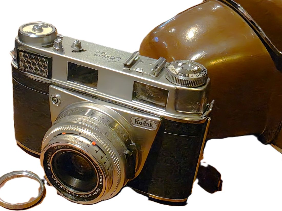 mwc20260213-110 Kodak Retina IIIS 25mm Coupled rangefinder, selenium metered camera + 50mm f2.8 Retina-Xenar interchangeable Deckel mount lens, meter diffuser, Clear filter & ER case