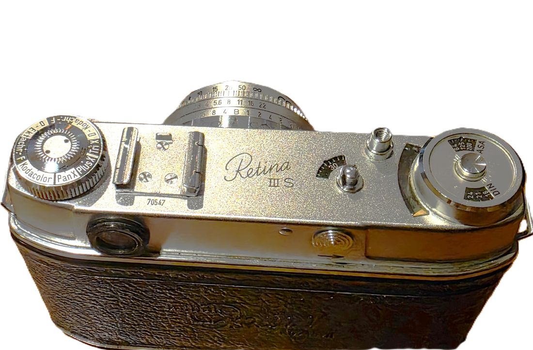 mwc20260213-114 Kodak Retina IIIS 25mm Coupled rangefinder, selenium metered camera + 50mm f2.8 Retina-Xenar interchangeable Deckel mount lens, meter diffuser, Clear filter & ER case