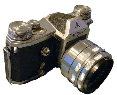 Pentacon F 35mm SLR + Carl Zeiss Jena 50mm f2.8 coated chrome lens, Pre-Set M42 screw mount