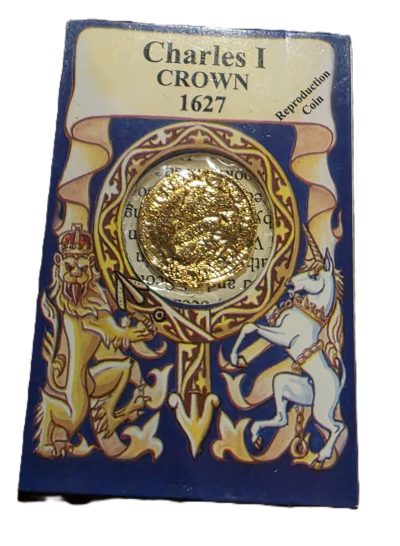 Charles I Crown 1627 Reproduction Coin. Lead Free English Pewter & Bronze Plated. As new in Paper Wallet