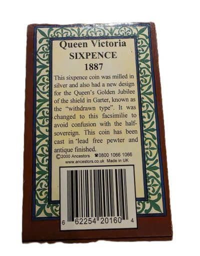Queen Victoria Sixpence 1887 Reproduction Coin. Lead Free Pewter & Antique finished