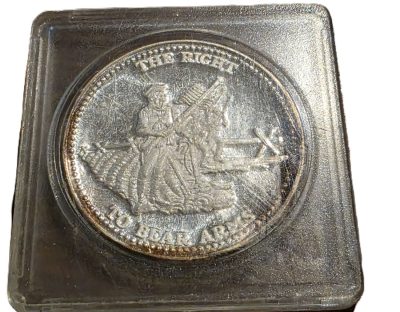 Johnson Matthey One Troy Ounce .999 Fine Silver Coin, "The Right To Bear Arms" In capsule