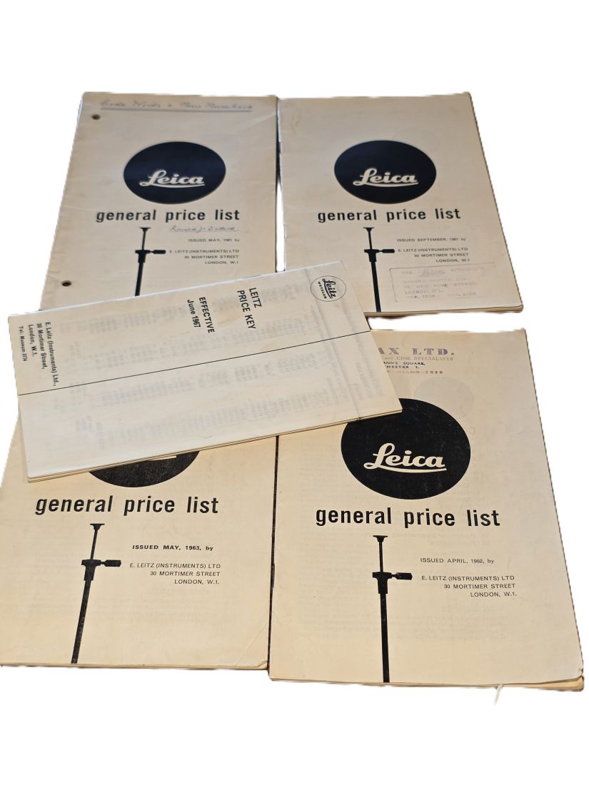 mwc20260320-105 Leitz Leica General Price Lists. Set of Four 20-page booklets for May & Septemer 1961, April 1962 & May 1963 + Leitz Price Key 20-page booklet cJune 1967