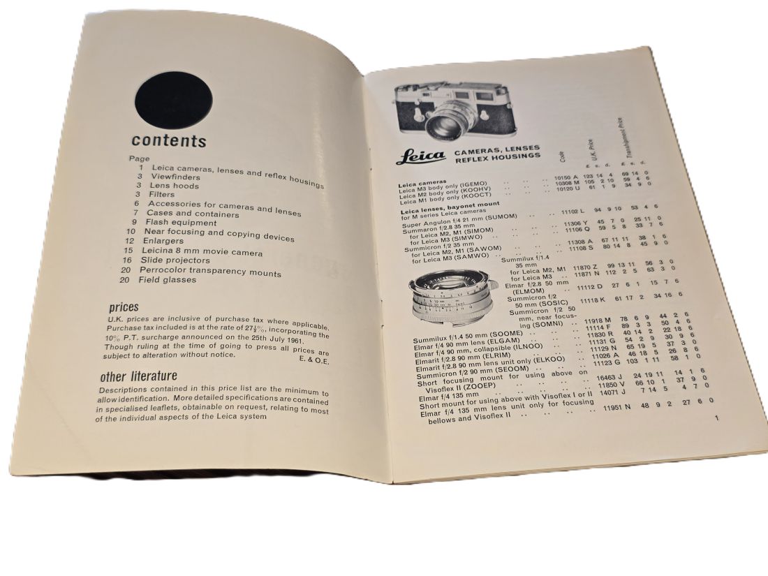 mwc20260320-106 Leitz Leica General Price Lists. Set of Four 20-page booklets for May & Septemer 1961, April 1962 & May 1963 + Leitz Price Key 20-page booklet cJune 1967
