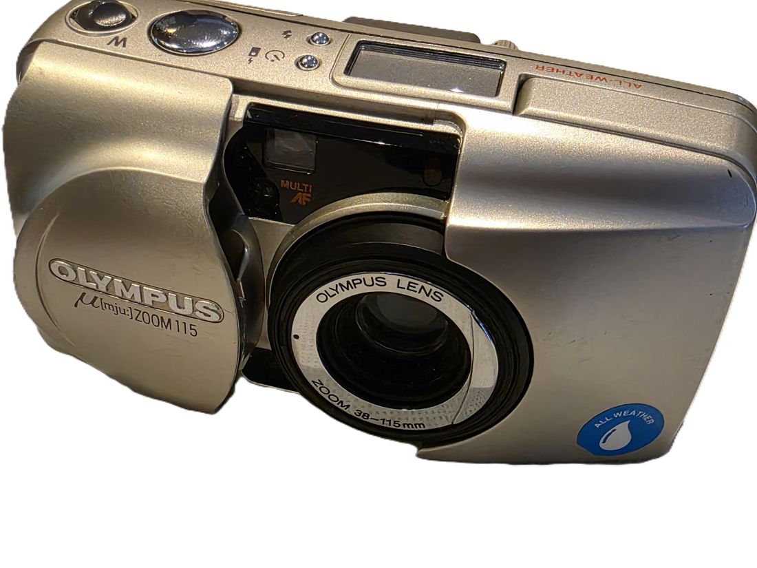 20260403-04 Olympus Mju Zoom 115 Champaign coloured 35mm compact autofocus camera with 38-115mm zoom lens, neck strap & Mju carrying case
