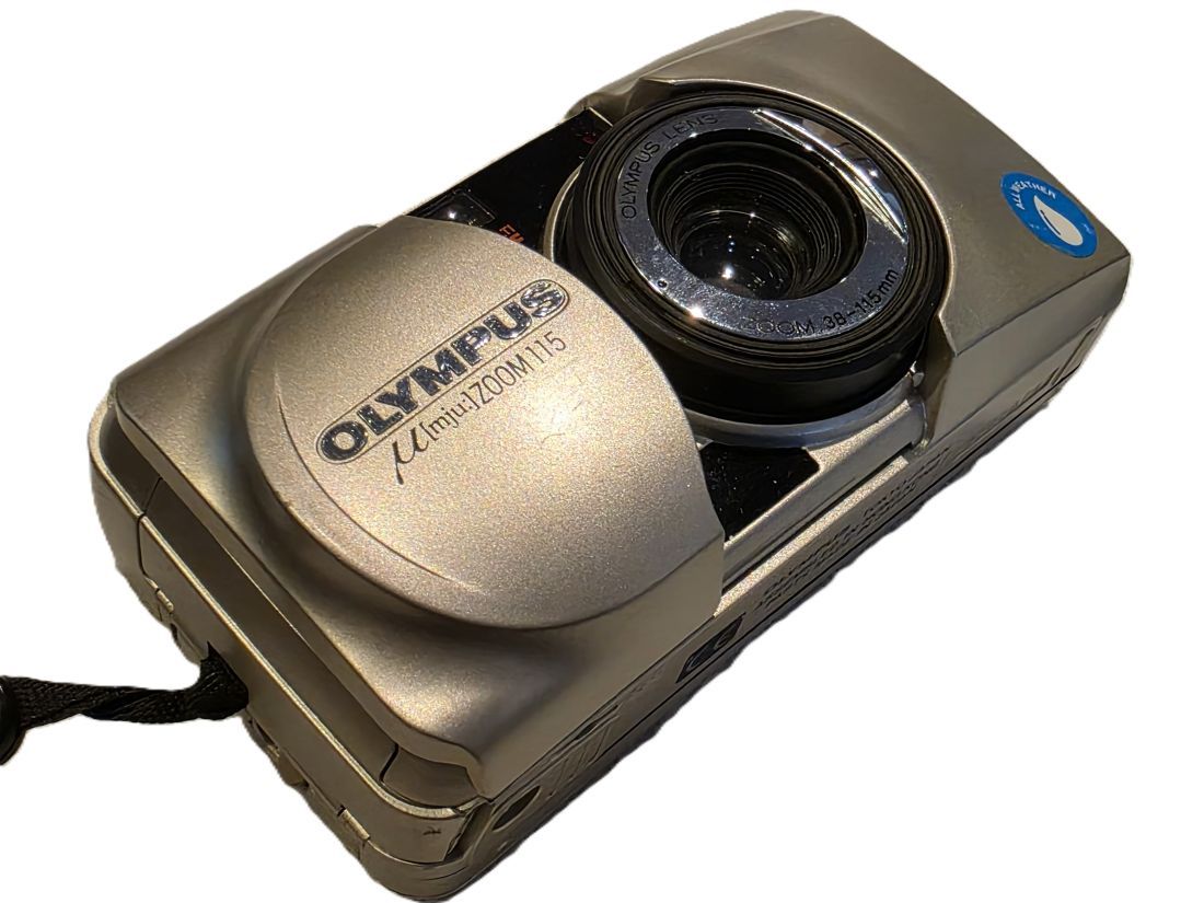 20260403-05 Olympus Mju Zoom 115 Champaign coloured 35mm compact autofocus camera with 38-115mm zoom lens, neck strap & Mju carrying case