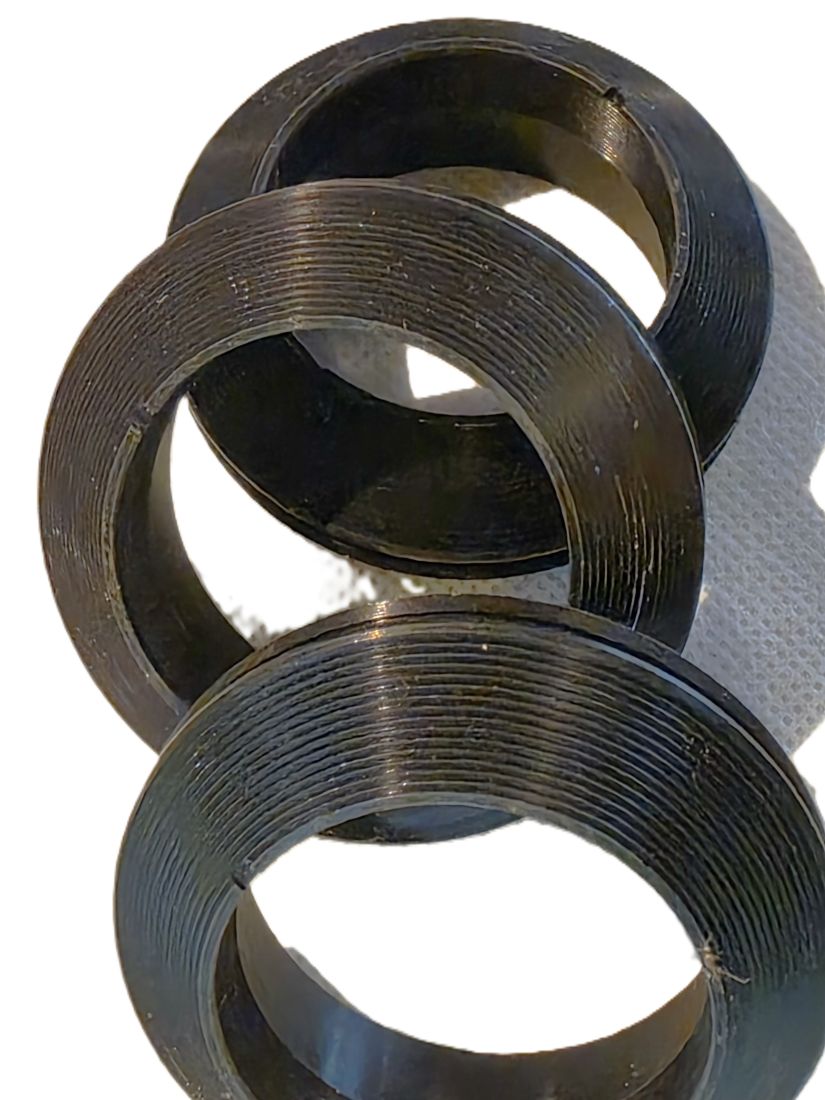 20260403-47 Set of Three British (Cooke?) rings, part of a lens barrel/mount for Cine lens/camera. Each is approximately 50mm maximum diameter