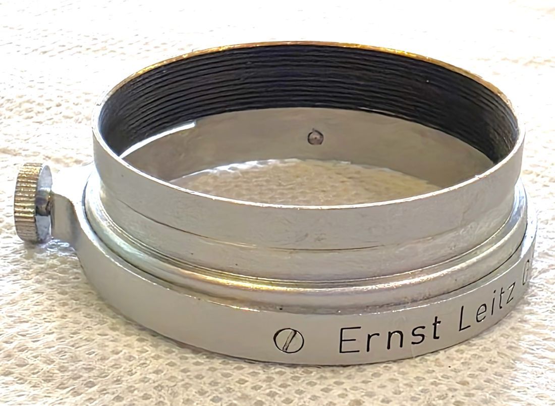 20260420-50 Leitz A36 Push-On chrome lens hood. Originally for the 50mm f3/5 Elmar but expertly shortend, possibly to use with the 35mm Summaron lens