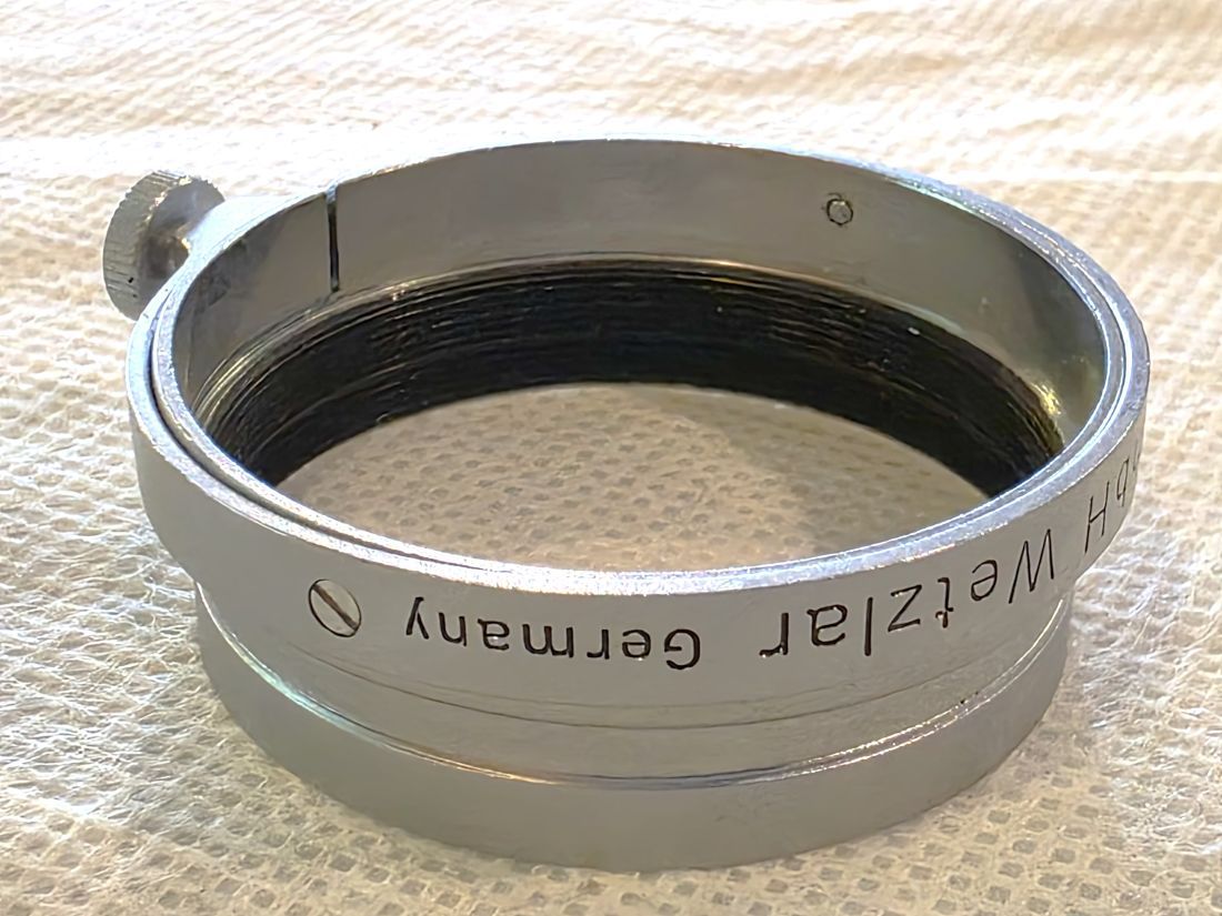 20260420-52 Leitz A36 Push-On chrome lens hood. Originally for the 50mm f3/5 Elmar but expertly shortend, possibly to use with the 35mm Summaron lens