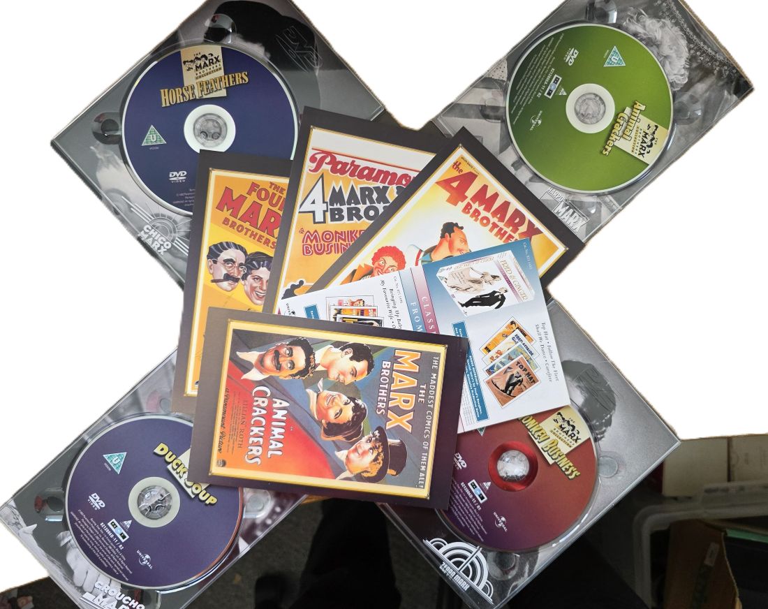 20260424-31 The Marx Brothers Collection DVD Boxset. Animal Crackers, Monkey Business, Duck Soup & Horse Feathers. With Art Cards & Poster Artwork