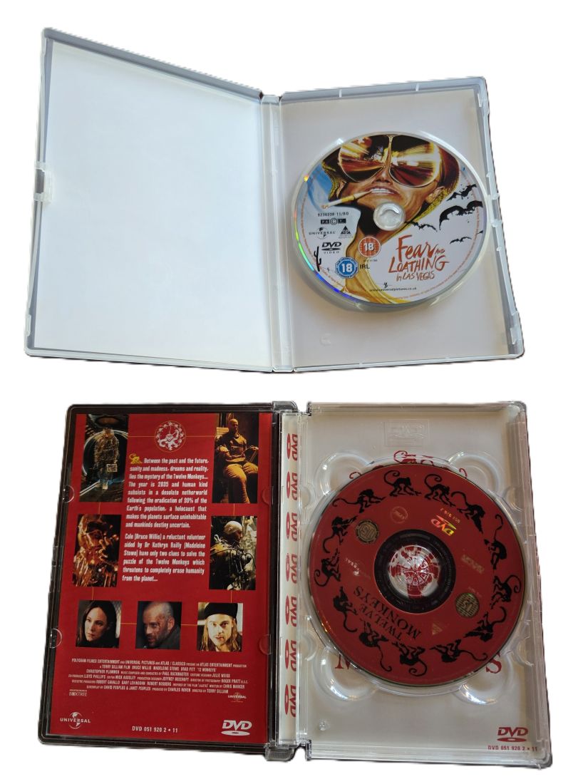 20260501-112 Terry Gilliam set of Two DVD Films. Twelve Monkeys + Fear and Loathing in Las Vegas. One has Special Features. PAL Region 2 (UK)
