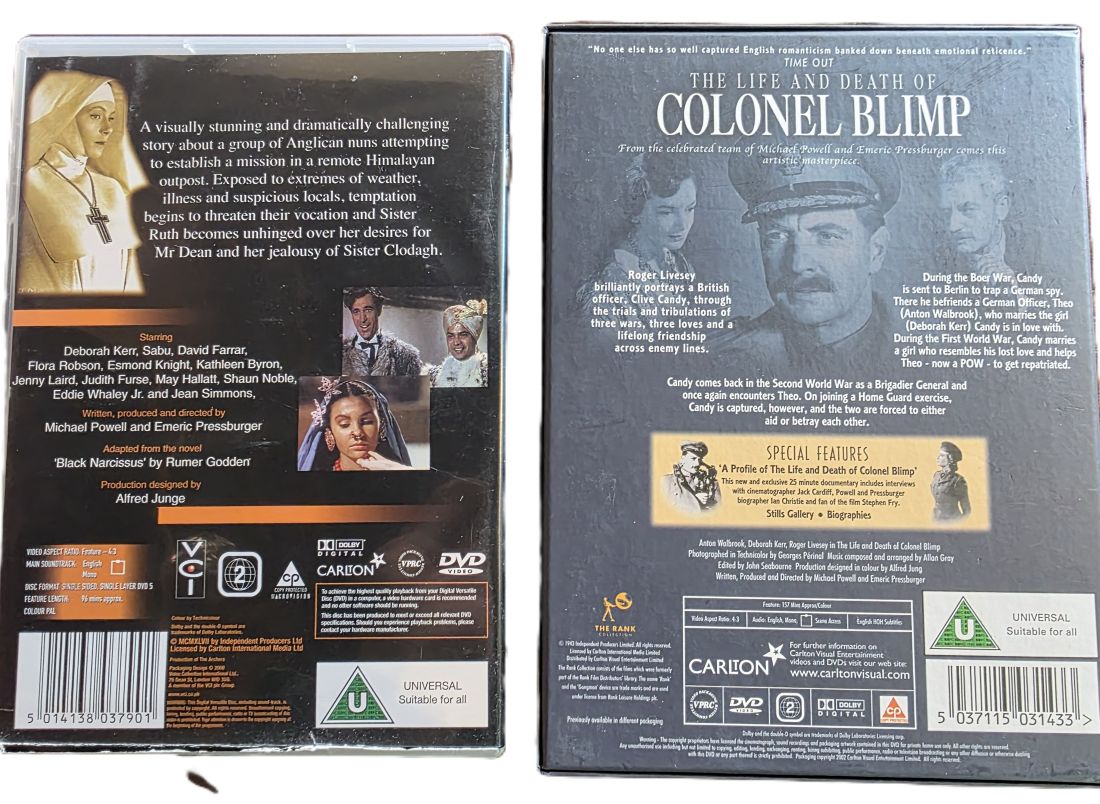 20260501-114 Michael Powell & Emeric Pressburger set of Two DVD Films. The Life and Death of Colonel Blimp + Black Narcissus. One with Special Features. PAL Region 2 (UK)