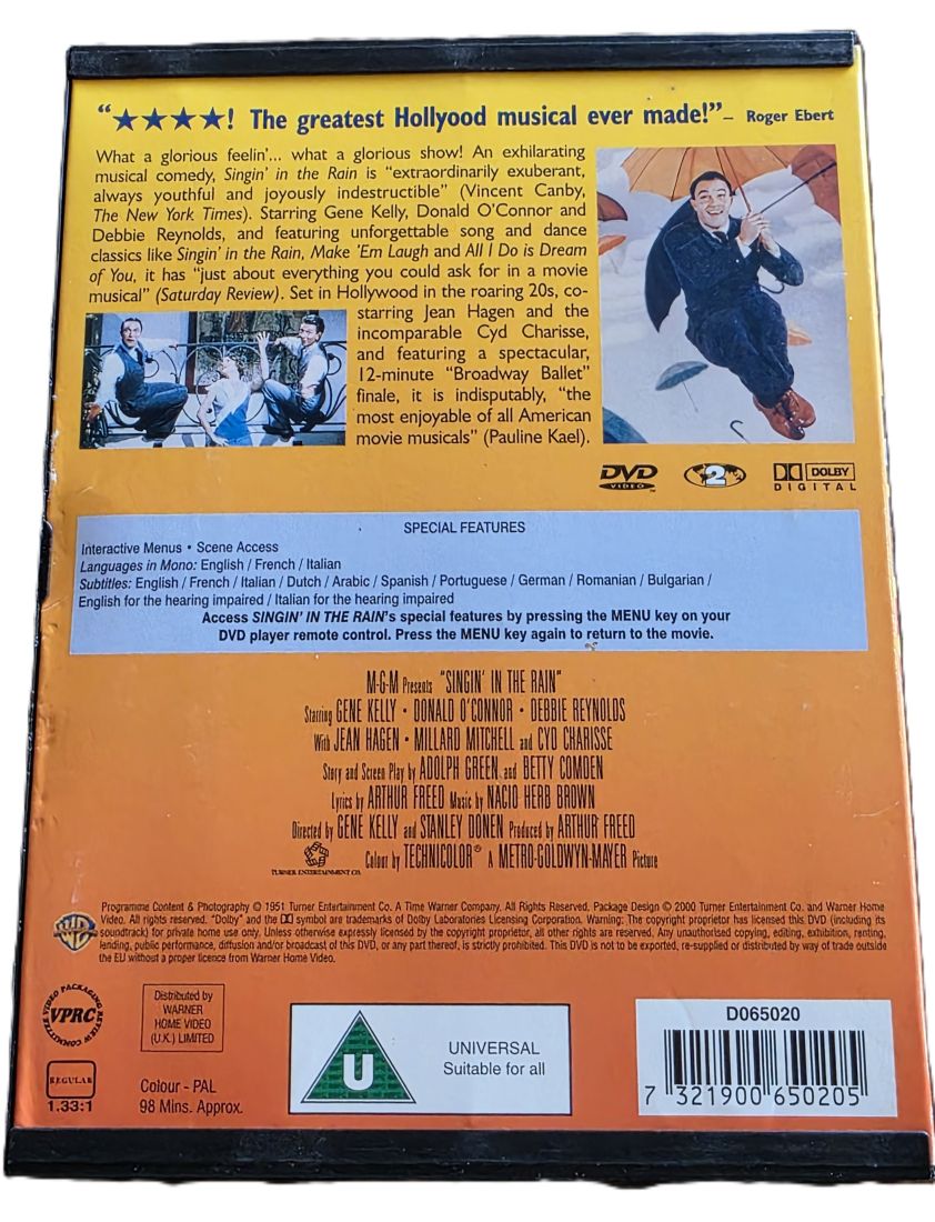 20260501-120 Singin' in the Rain by Gene Kelly DVD, with Special Features. PAL Region 2 (UK)