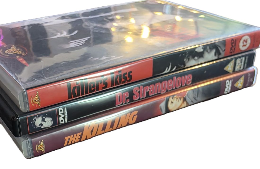 20260501-132 Killers Kiss + The Killing + Dr Strangelove. Three DVDs from Stanley Kubrick, two with Spcial Features. PAL Region 2 (UK)
