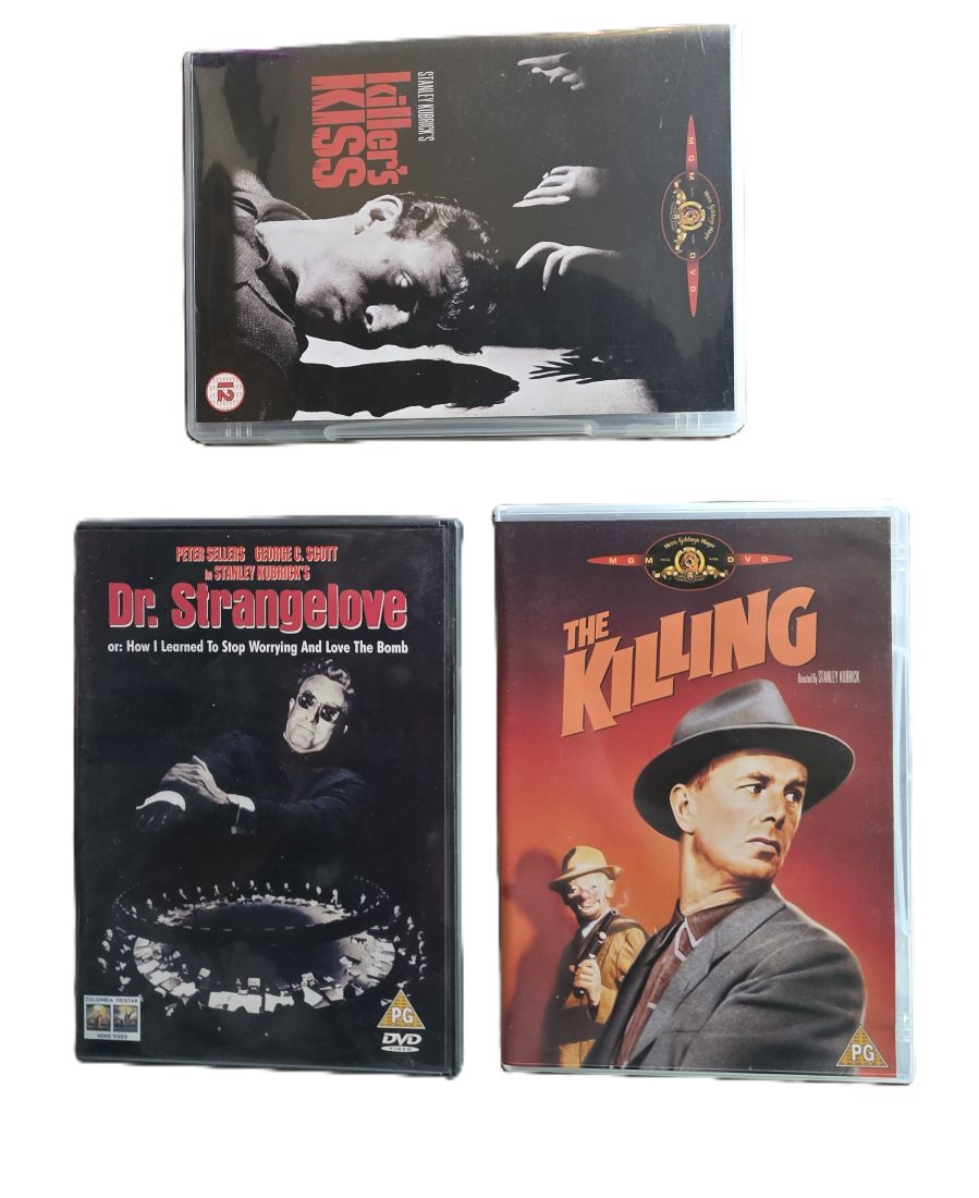 20260501-133 Killers Kiss + The Killing + Dr Strangelove. Three DVDs from Stanley Kubrick, two with Spcial Features. PAL Region 2 (UK)