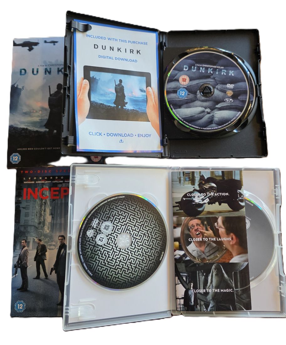 20260501-138 Inception + Dunkirk. Two DVDs from Christopher Nolan, both with Special Features. PAL Region 2 (UK)