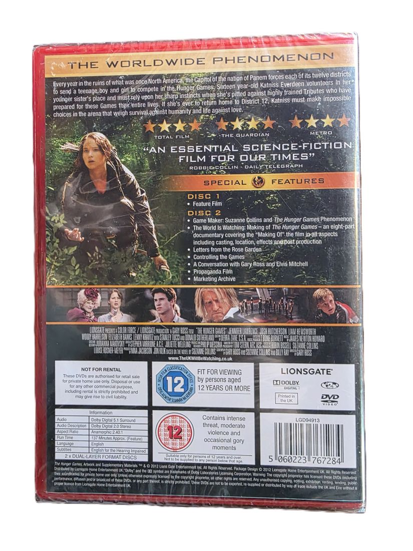 20260501-140 The Hunger Games by Gary Ross DVD with Special Features. SEALED/UNUSED. PAL Region 2 (UK)