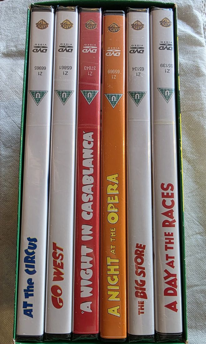 20260501-42 The Marx Brothers Collection Boxset. A Night at the Opera, A Day At the Races, At the Circus, Go West, A Night in Casablanca & The Big Store. DVD Boxset. 5 SEALED/UNOPENED. PAL, Region 2 (UK)