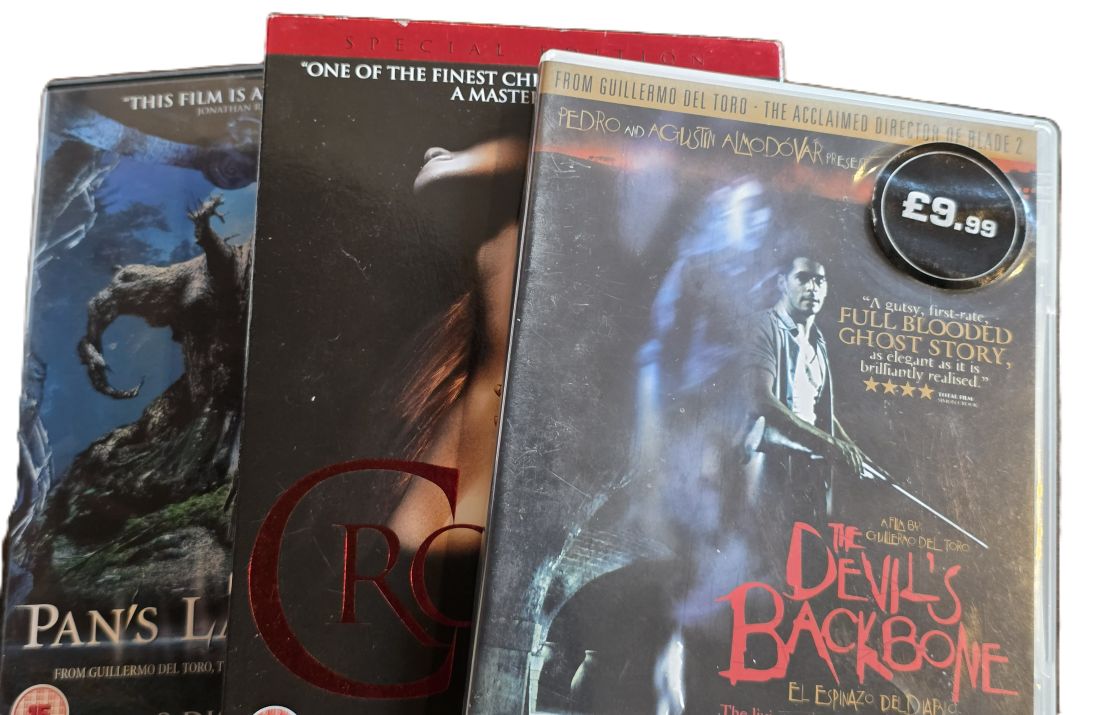 20260501-53 Guillermo Del Toro set of Three Film DVDs. Pan's Labyrinth 2 disc DVD Set + The Devils Backbone + Chronosa, all with both with Extra Features. PAL Region 2 (UK)