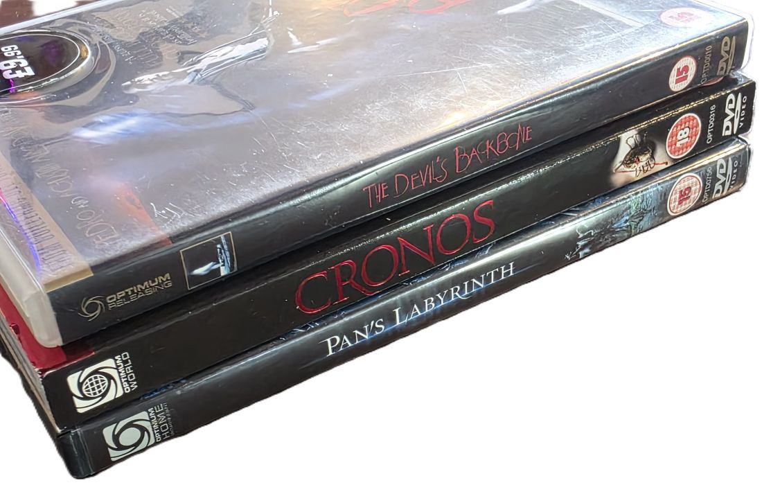 20260501-54 Guillermo Del Toro set of Three Film DVDs. Pan's Labyrinth 2 disc DVD Set + The Devils Backbone + Chronosa, all with both with Extra Features. PAL Region 2 (UK)
