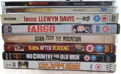 Set of Eight Coen Brothers DVDs. Blood Simple, The Big Lebowski, Fargo, Inside Llewyn Davis, Burn After Reading, Down From The Mountain, The Man Who Wasn't There & No Country For Old Men. Most have Extras. Region 2 (UK)