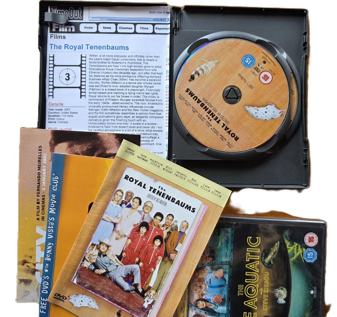 20260522-13 Set of Two Wes Anderson DVDs. The Royal Tenenbaums (2-DVDs) + The Life Aquatic (Sealed). Both with Special Features. Region 2 (UK)