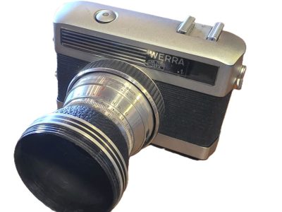 Werra I 35mm Viewfinder Camera c1950's (Rounded shape) with 50mm f2.8 Tessar fixed lens + Werra Reversible Lens Hood. No cap