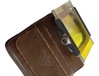 Vintage 45mm Square Crackle Metal Filter holder with fixing screw + Graduated Yellow Glass filter + Rollei leather case