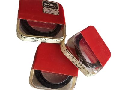 Zeiss Ikon/Voigtlander B50 bayonet ICAREX Close-Up len set. F=0.2m, F=0.5m & F=1.0m. All in Keeper cases