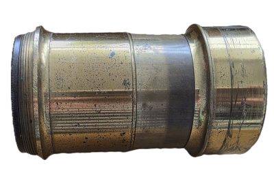 Unbranded 8-12 inch (Estimated) brass lens with brass outer sleeve, originally for rack & pinion focusing (handle is now missing)