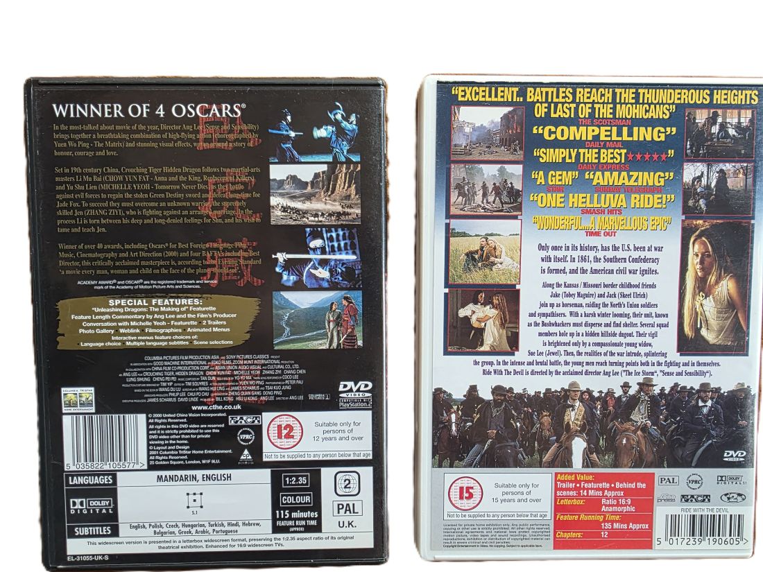 20260605-119 Set of Two DVDs from Ang Lee. Crouching Tiger, Hidden Dragon & Ride with the Devil. Both with Speical Features. PAL/Region 2 (UK)