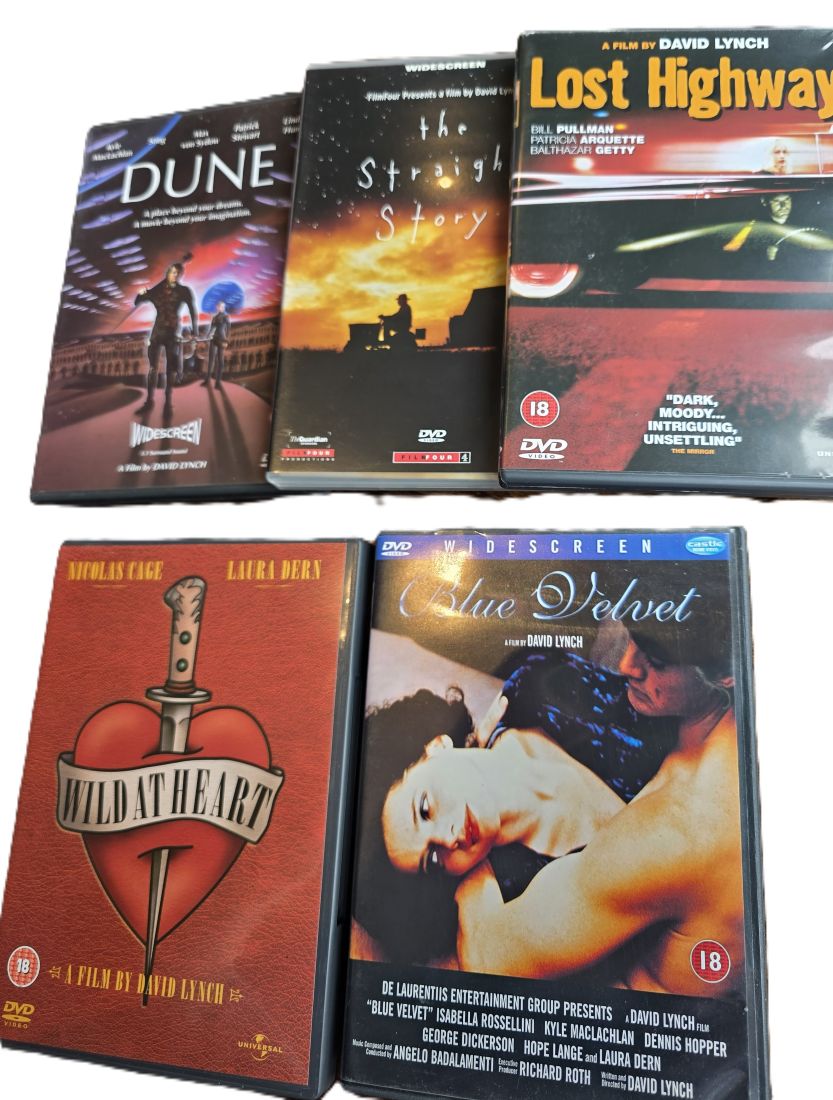 20260605-93 Set of Five David Lynch DVDs. Blue Velvet, Wild At Heart, Lost Highway, The Straight Story & Dune. One has Special Features. PAL/Region 2 (UK)