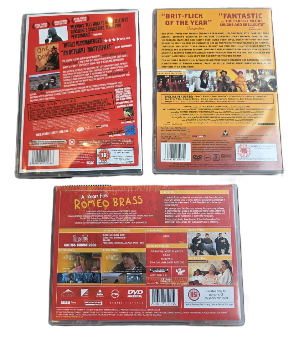 20260605-96 Set of Three DVDs from Shane Meadows. Dead Man's Shoes, Room for Romeo Brass & Once Upon a Time in the Midlands. All with Extra Features. PAL/Region 2 (UK)