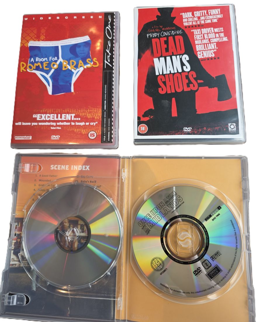 20260605-97 Set of Three DVDs from Shane Meadows. Dead Man's Shoes, Room for Romeo Brass & Once Upon a Time in the Midlands. All with Extra Features. PAL/Region 2 (UK)