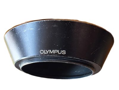 Olympus 49mm screw-in black metal lens hood for 24mm f2.8 OM mount lens