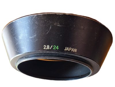 Olympus 49mm screw-in black metal lens hood for 24mm f2.8 OM mount lens
