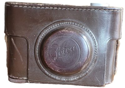 Brown leather ER case with High Top for Leica L39 camera with rangefinder fitted. With strap & Short nose front. Large Tripod Bush fitting. `