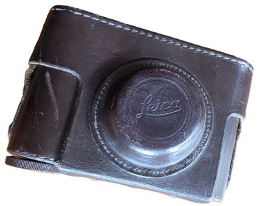 Brown leather ER case with High Top for Leica L39 camera with rangefinder fitted. With strap & Short nose front. Large Tripod Bush fitting. `