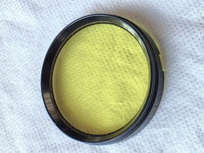 Zeiss ikon 42mm Push-on Yellow G1 filter black rim 323/1 + Zeiss Brown Bakelite keeper case