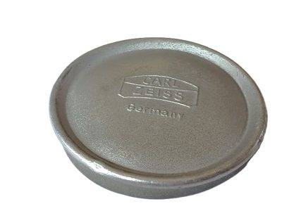 Carl Zeiss 42mm push-on white metal front lens cap, with blue felt inside edge inlay