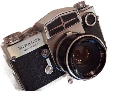 Miranda Sensorex 35mm SLR, chrome + 50mm f1.8 Auto Miranda bayonet mount lens & Case base