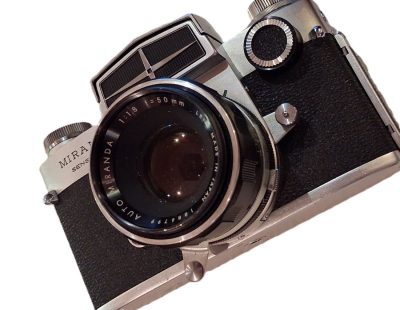 Miranda Sensorex 35mm SLR, chrome + 50mm f1.8 Auto Miranda bayonet mount lens & Case base