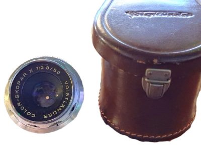 Voigtlander 50mm f2.8 Color-Skopar X  Deckel mount lens for the Bessamatic/Ultramatic SLRs + Voigtlander leather lens case
